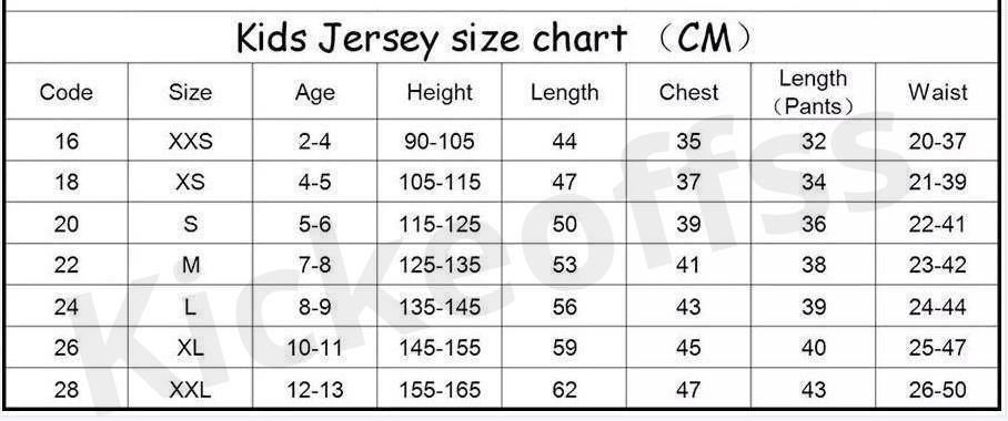 Kids Kit Sizes